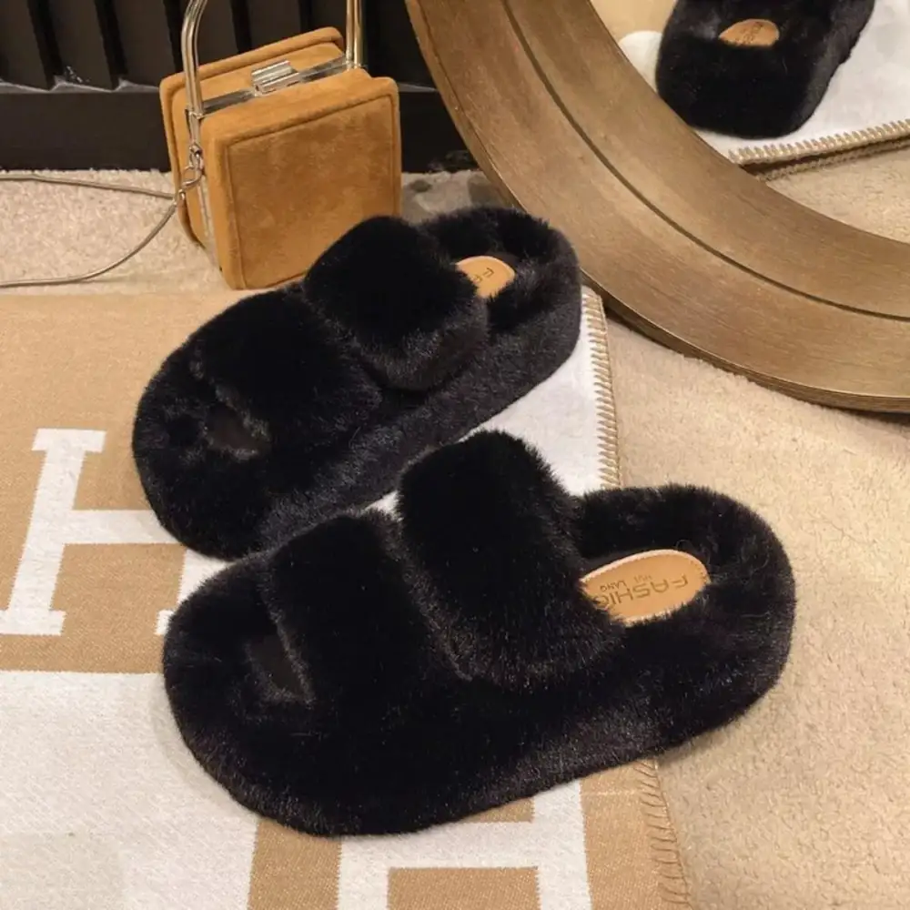 Refined Fuzzy Open Toe Slippers