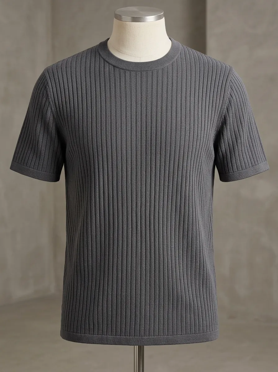 Modern Textured Men's Knit Crew-Neck T-Shirt
