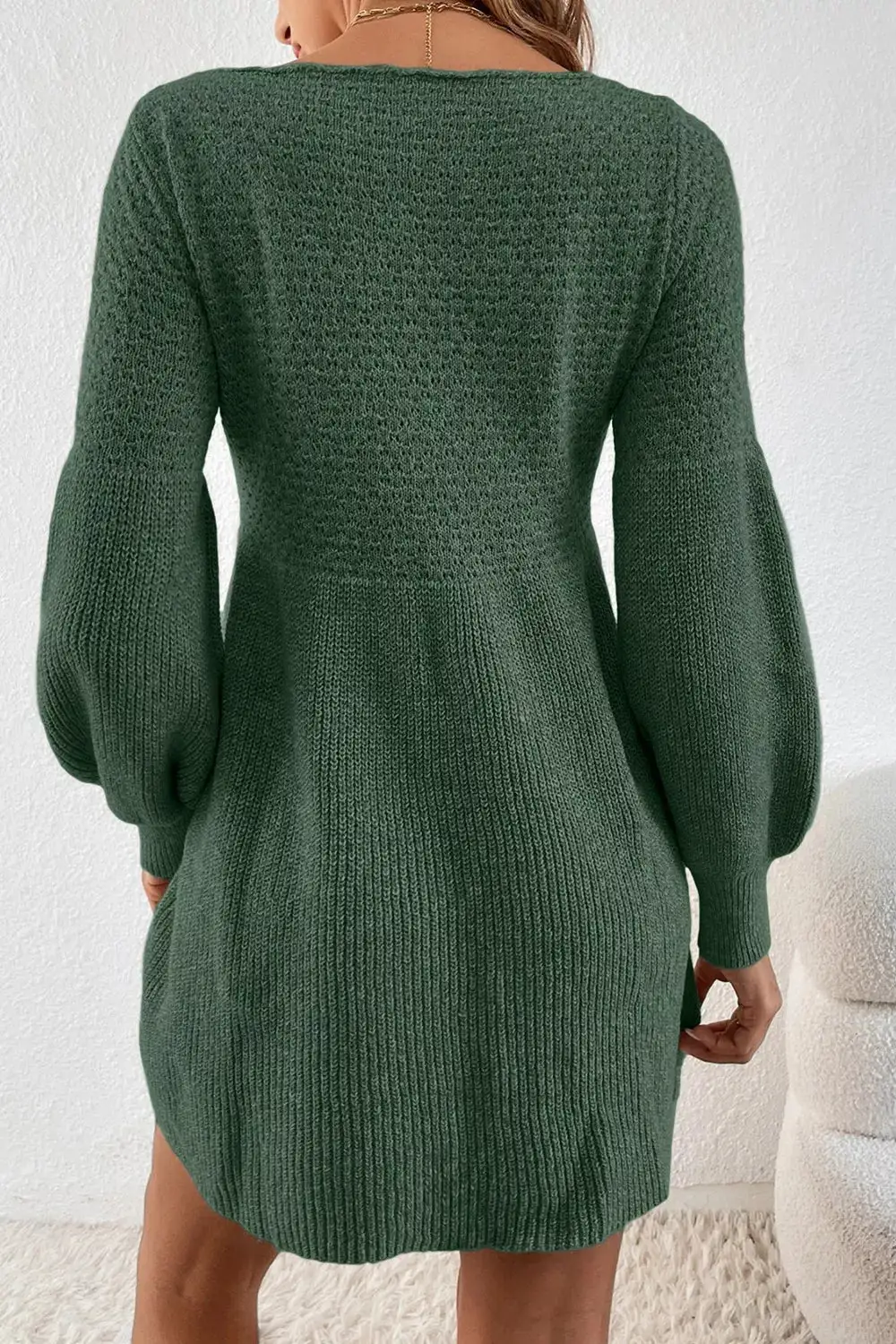 Layered Detail Round Neck Long Sleeve Mini Dress