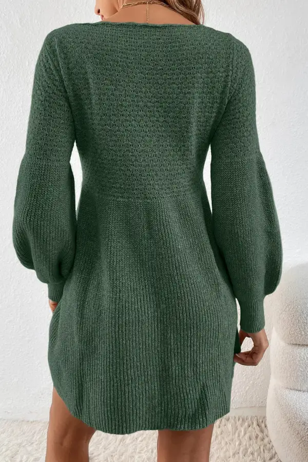 Layered Detail Round Neck Long Sleeve Mini Dress