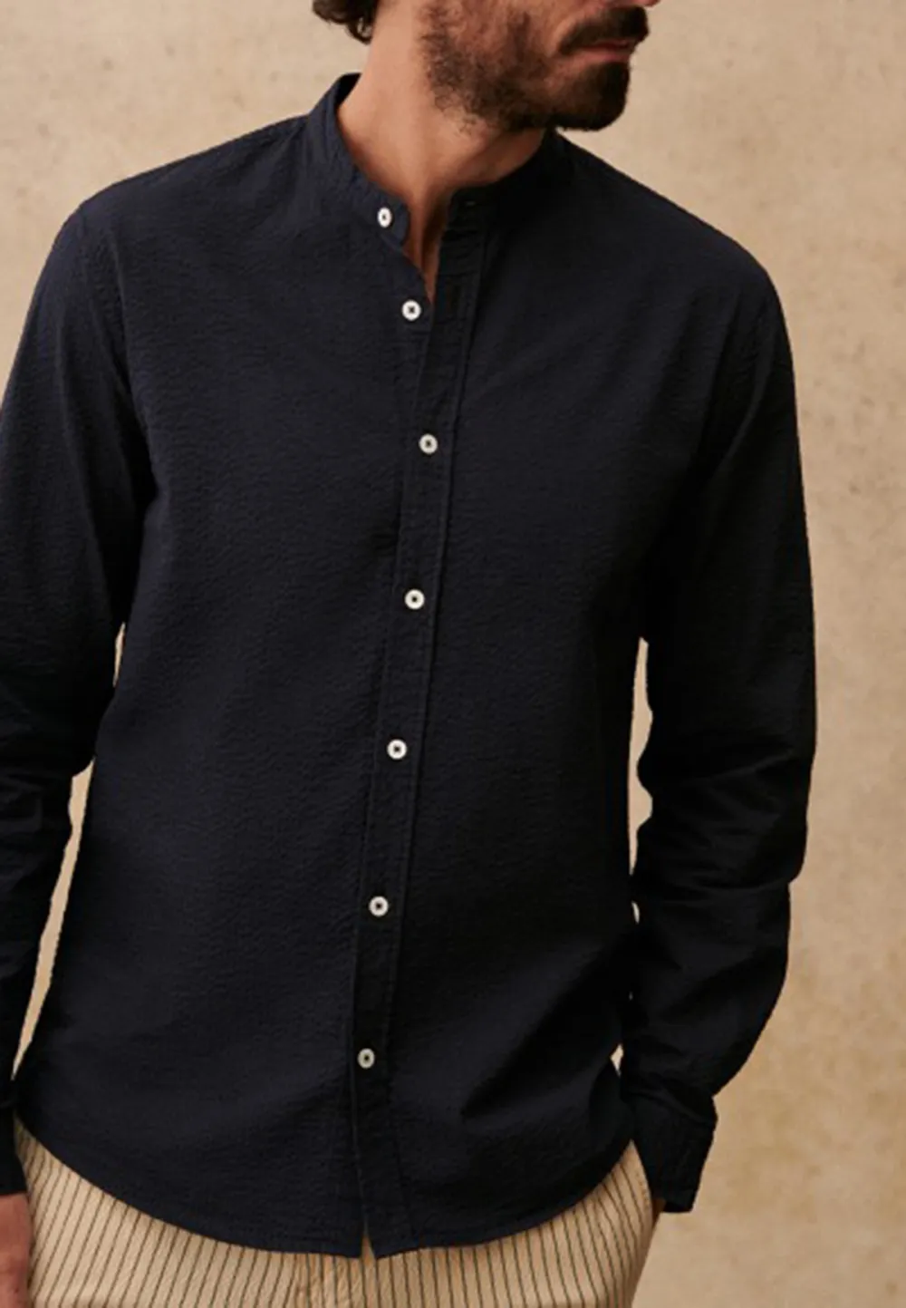 Yellow White Stripe Seersucker Button-Down Camp Shirt