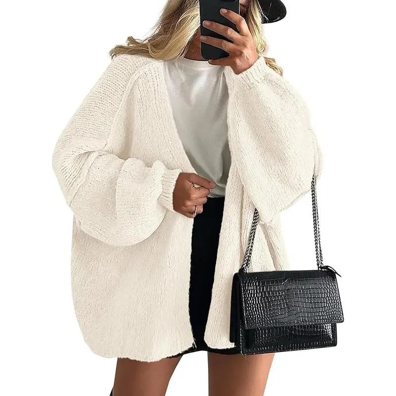 Womens Oversized Cardigan Sweaters 2025 Fall Long Lantern Sleeve Knit Open Front Lightweight Sweater Knitwear Womenswear