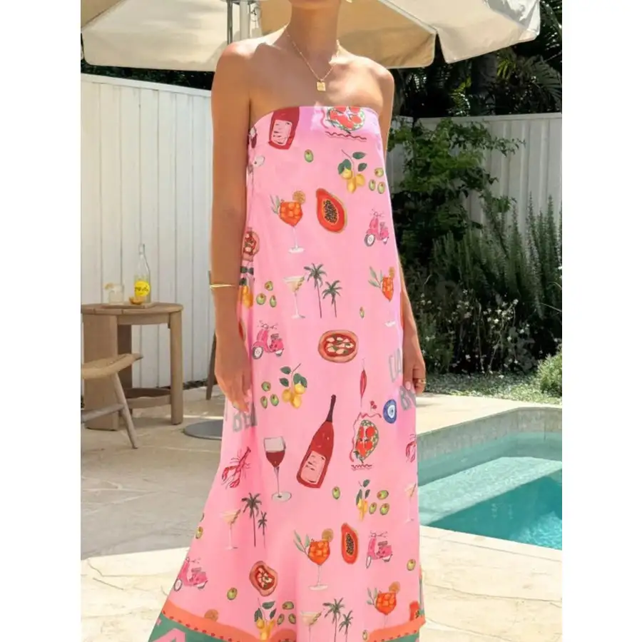 Printed Strapless Summer Maxi Dress