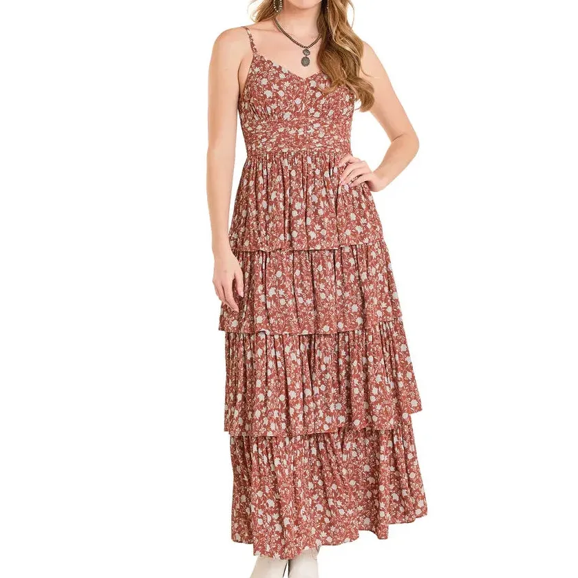 Rayon Floral Print Tiered Maxi Dress