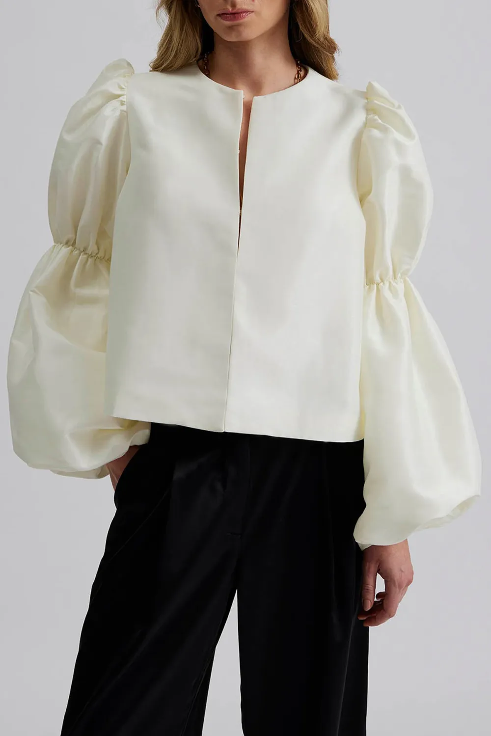 Puff Sleeve Keyhole Neck Blouse