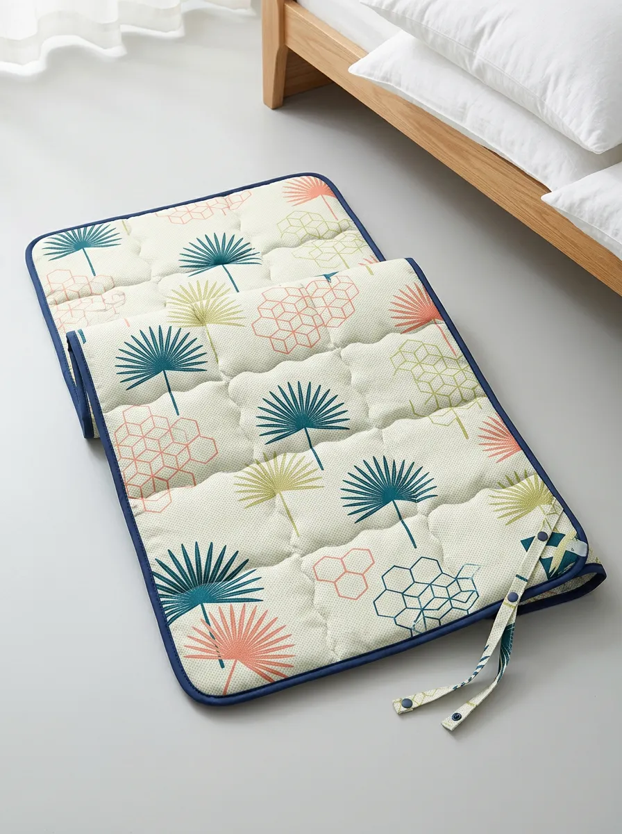 Tropical Palm Leaf and Hexagon Pattern Cooling Mat