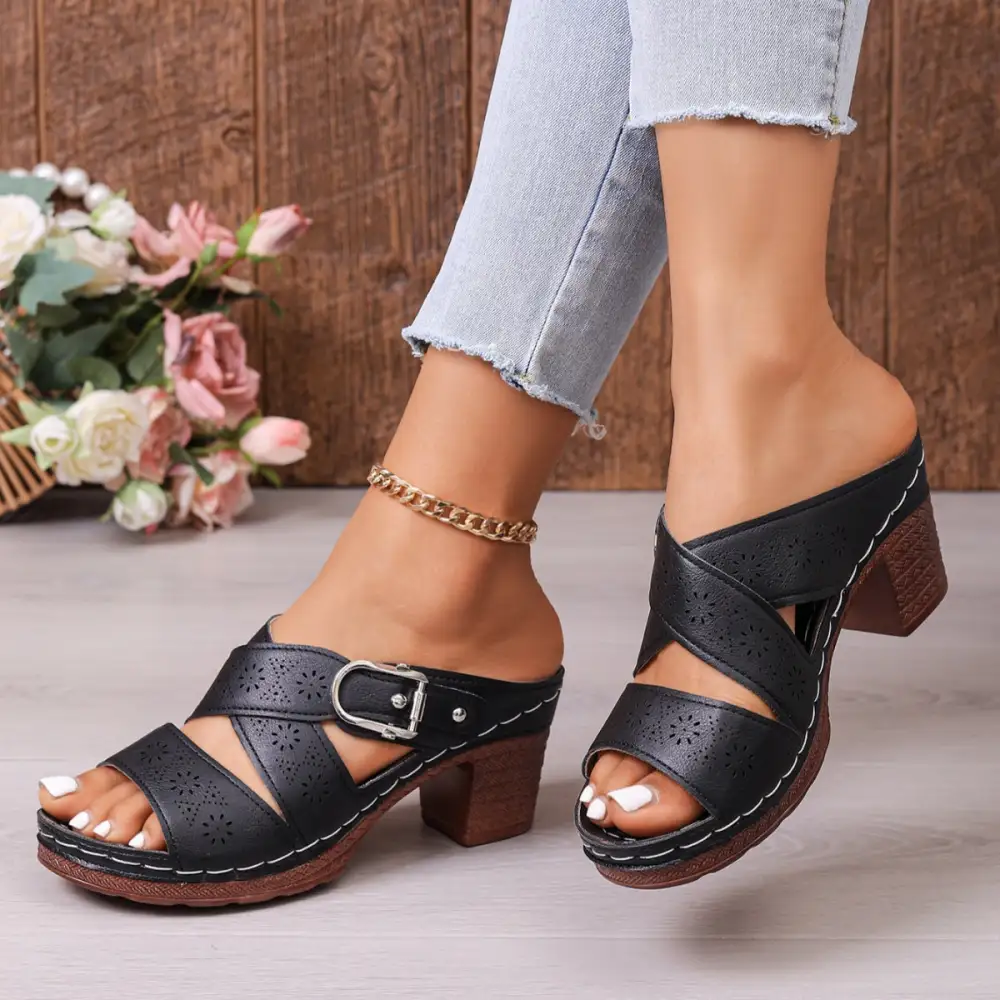 Sleek Open Toe Block Heel Sandals