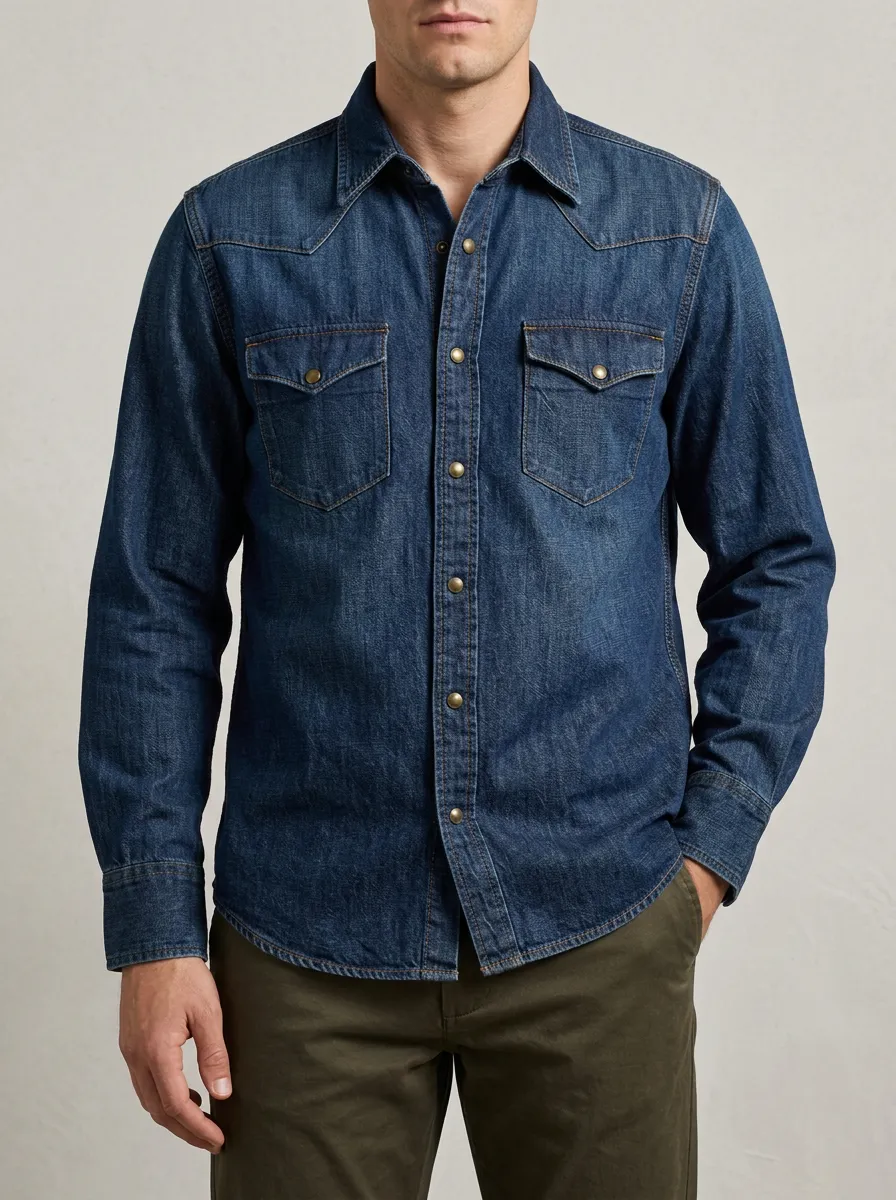 Everyday Casual Classic Denim Snap-Front Shirt