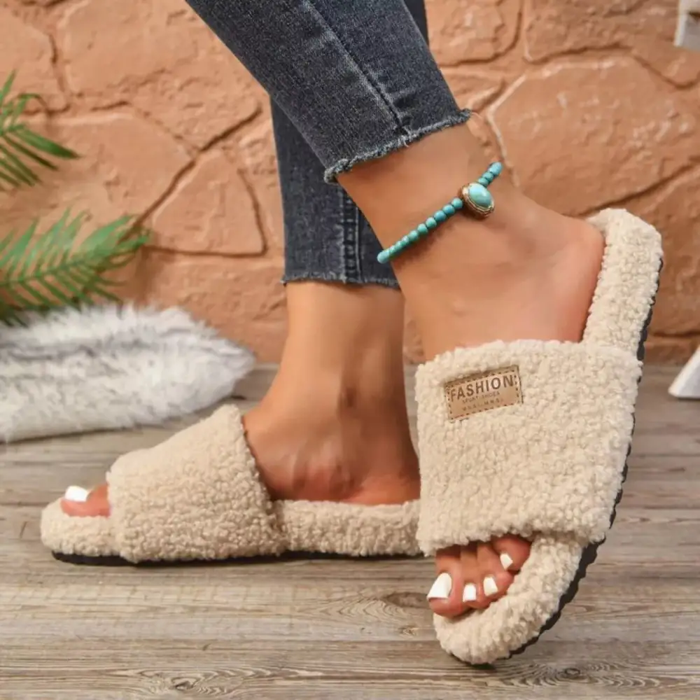 Fuzzy Open Toe Slippers