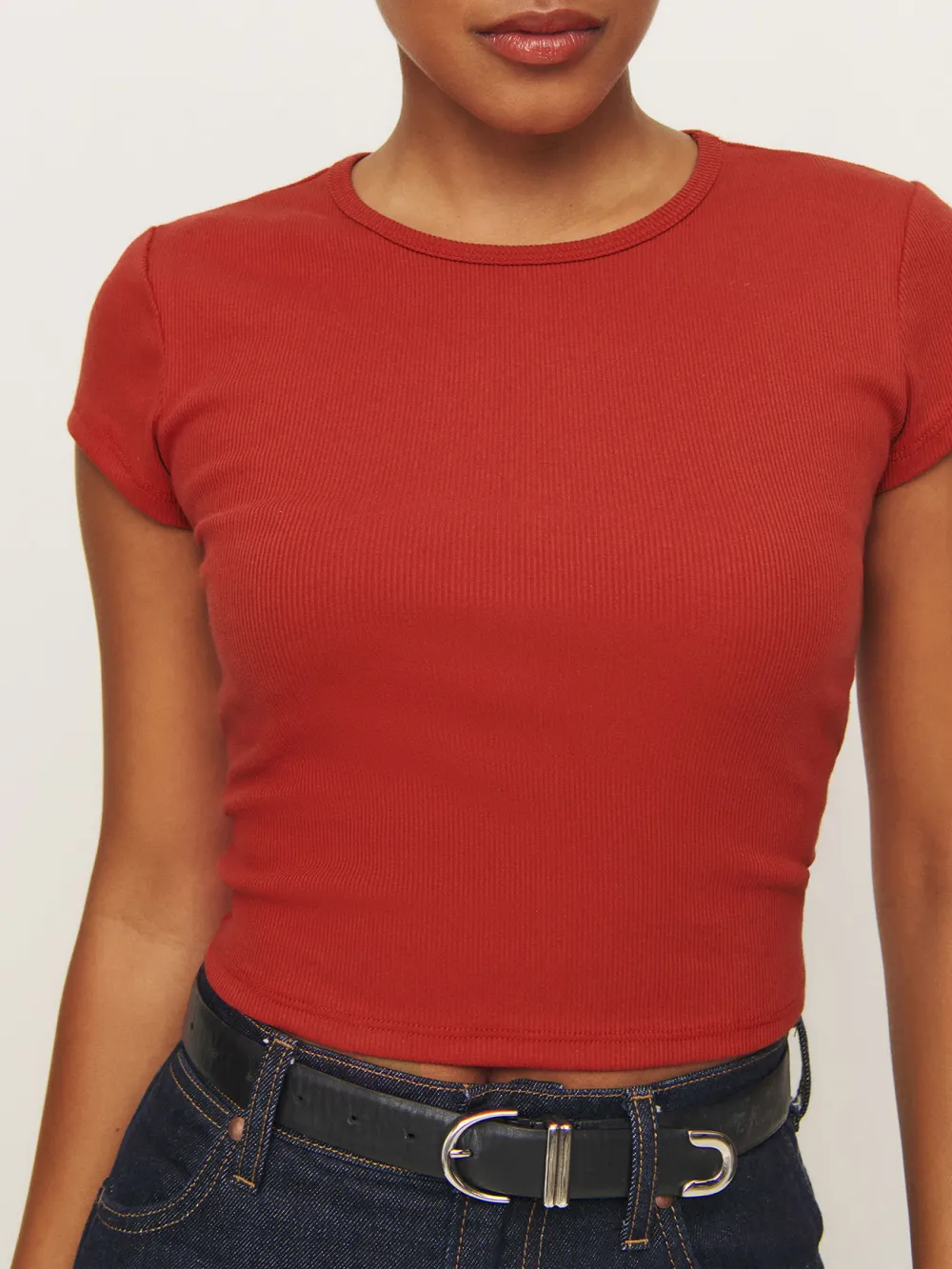 Cropped Crew Neck Knit Top