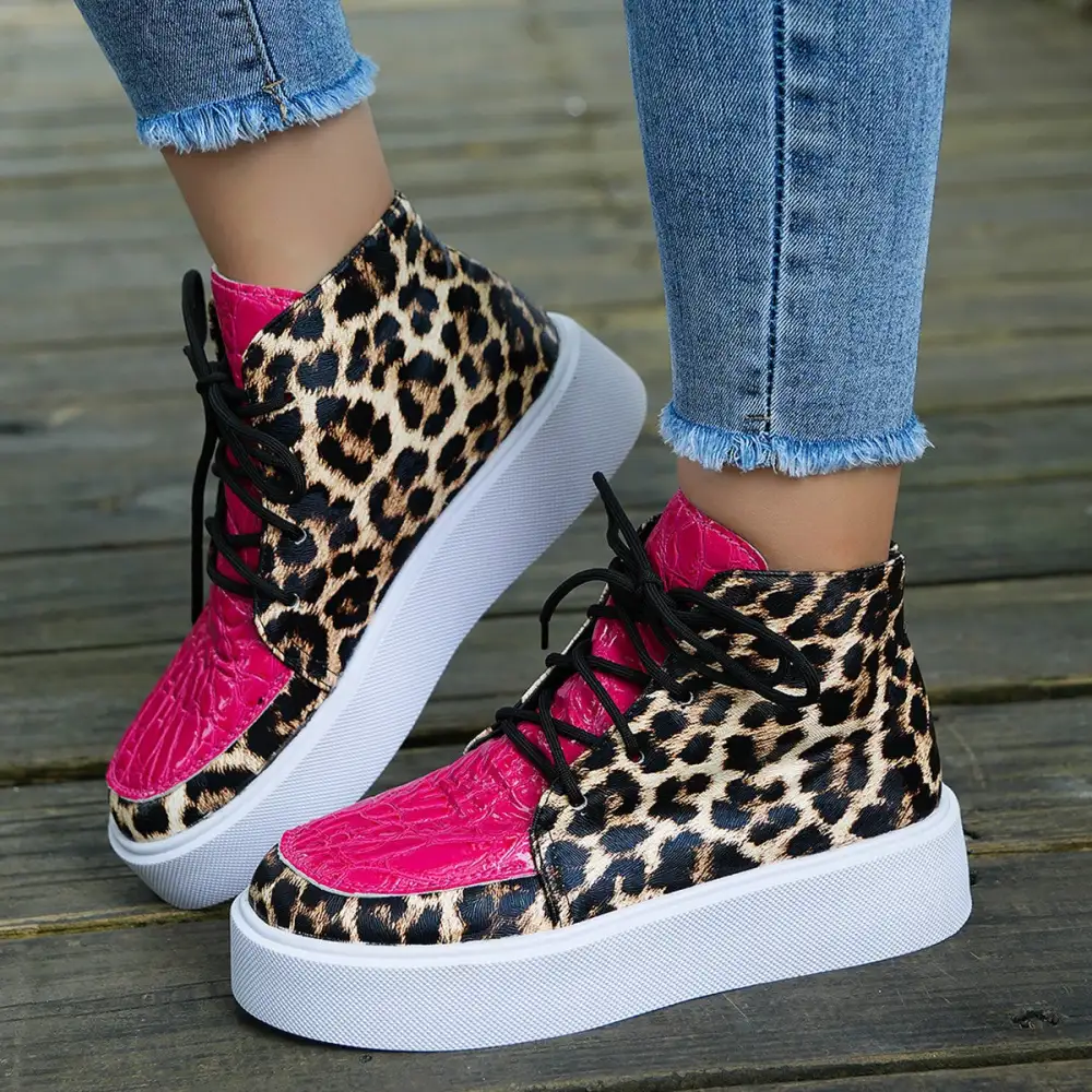 Pu Leather Leopard Platform Sneakers