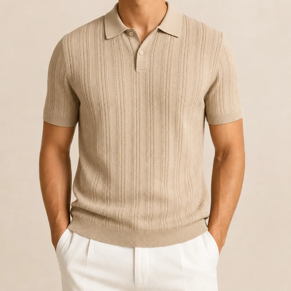 Men’s Textured Short Sleeve Knit Polo Shirt