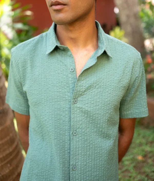 Sage Green Short Sleeve Seersucker Shirt