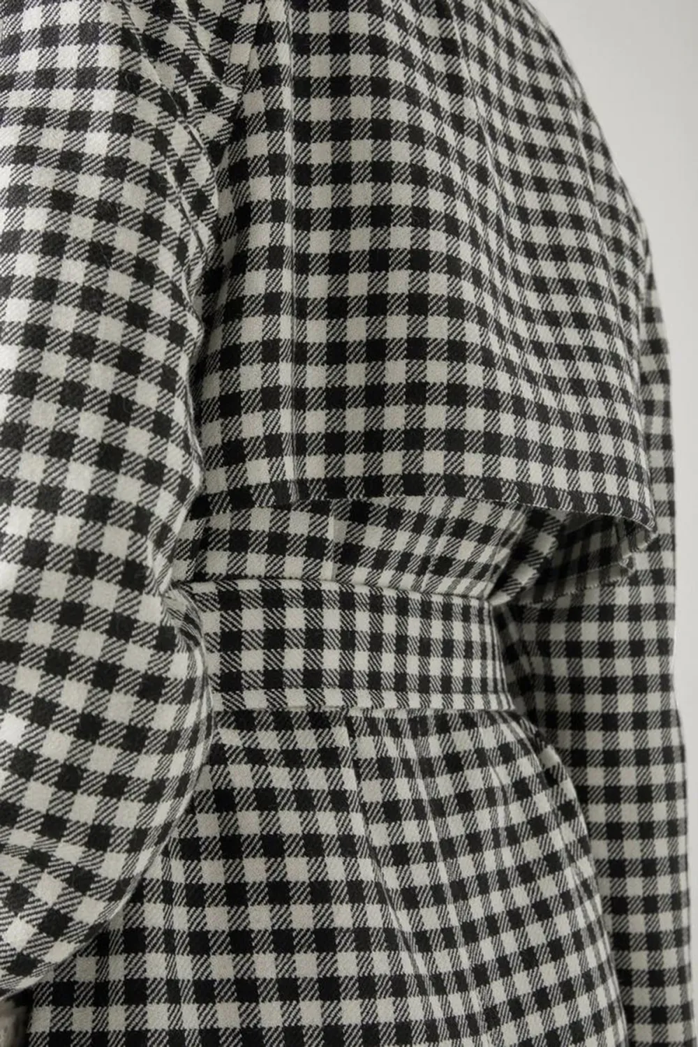 Black Cream Checkered Belted Long Coat