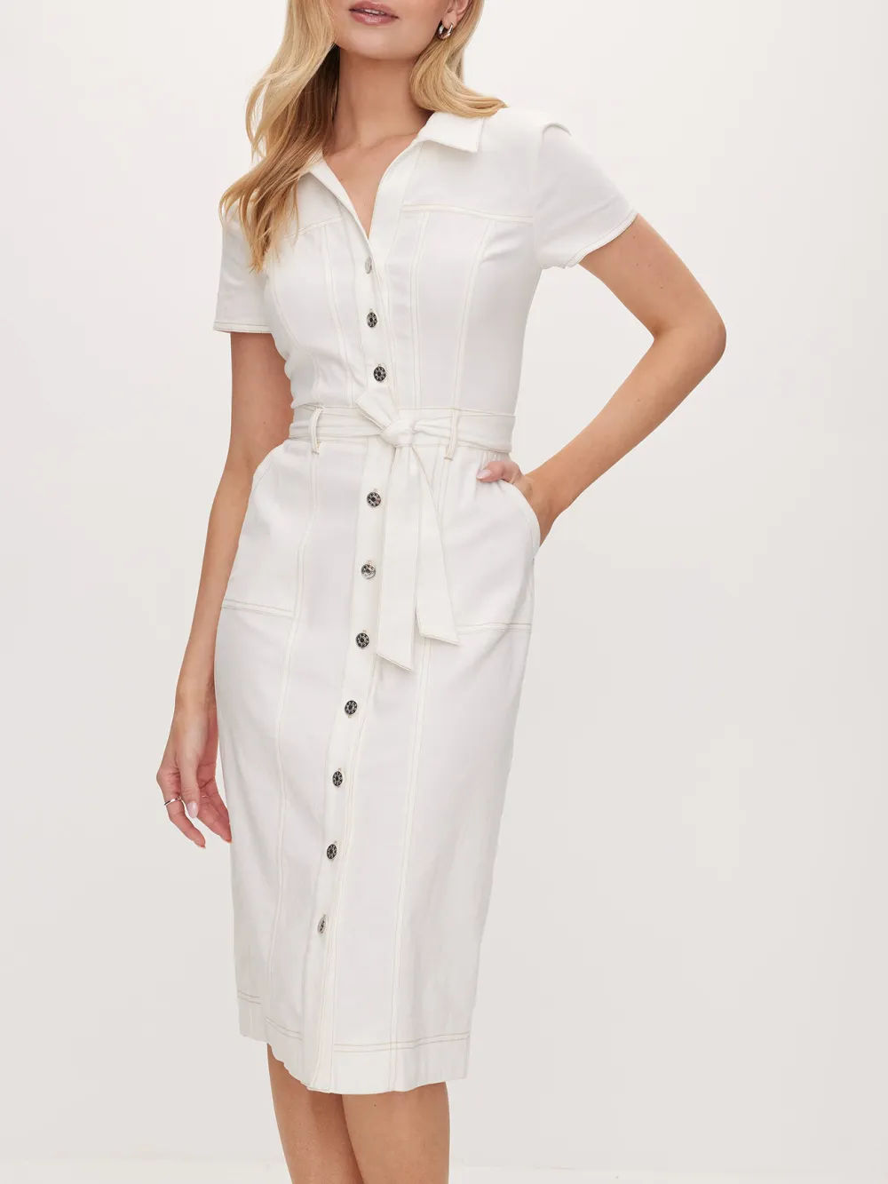 Button Front Denim Midi Dress