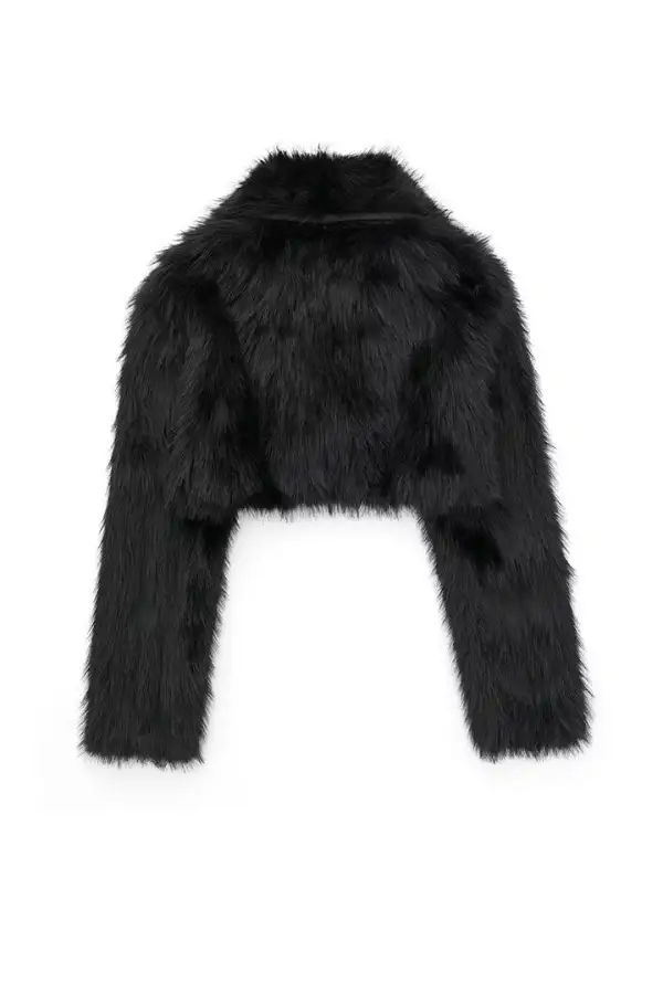 Lapel Collar Faux-Fur Cropped Jacket