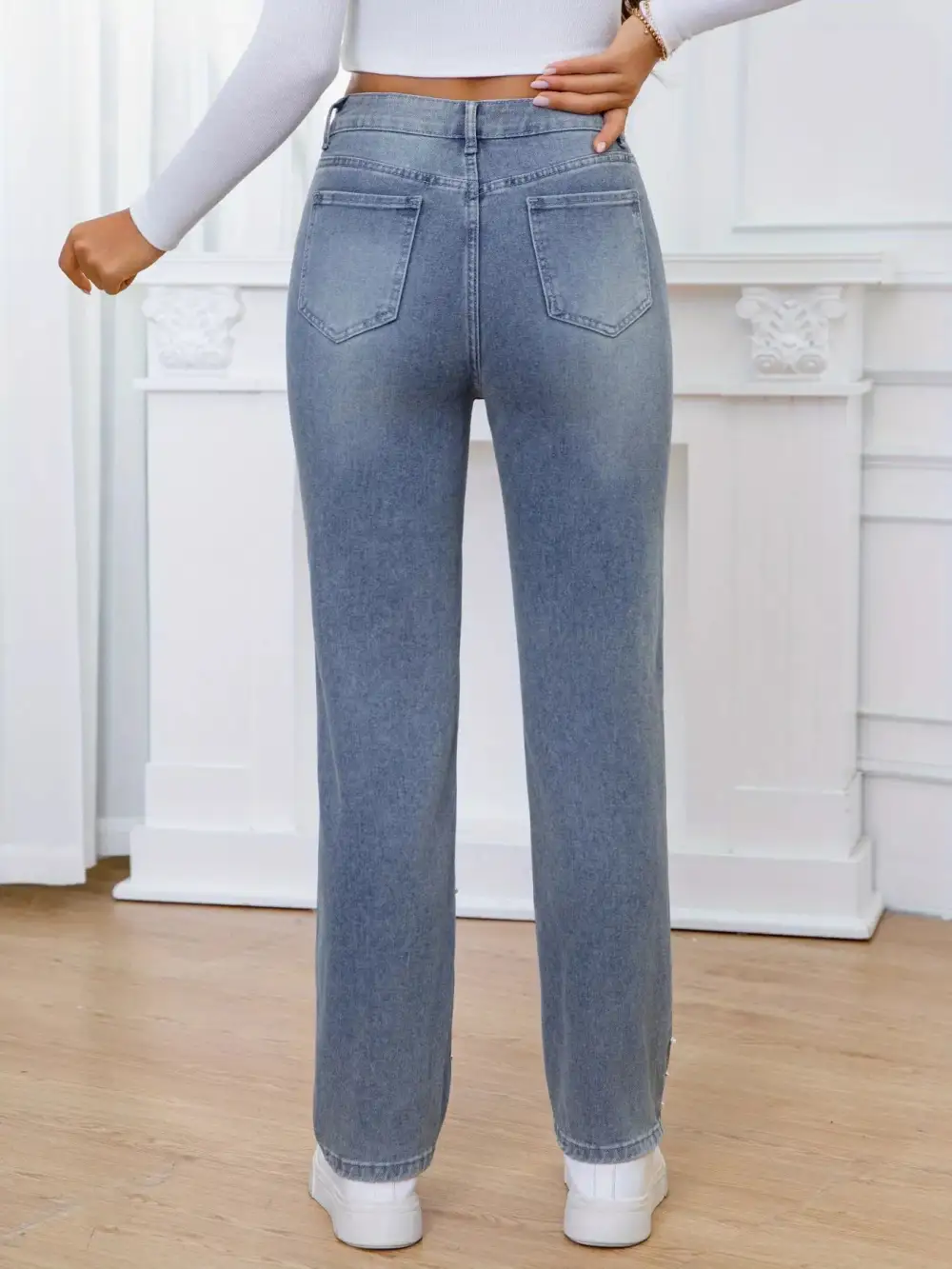 Clean High Waist Straight Leg Denim Jeans