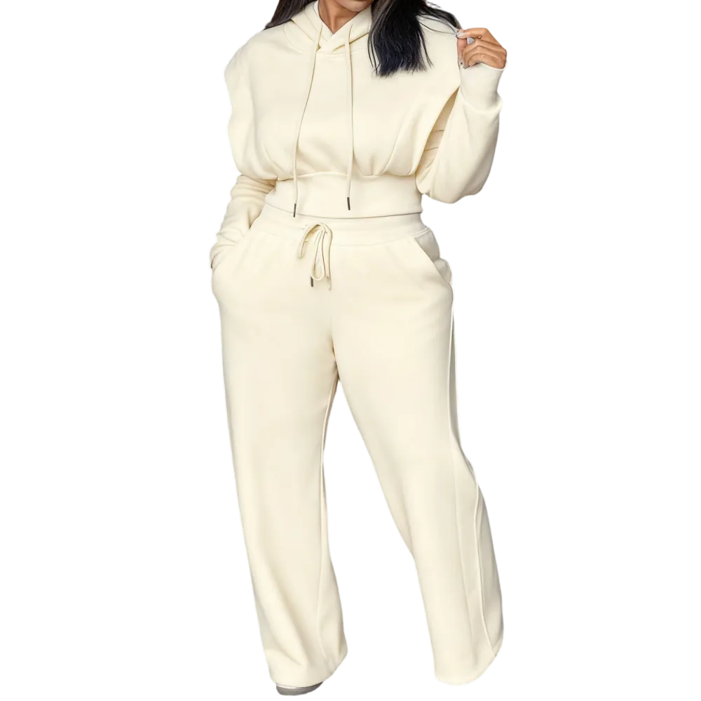 Hooded Long Sleeve Sweatshirt and Casual Wide Leg Sweatpants Set