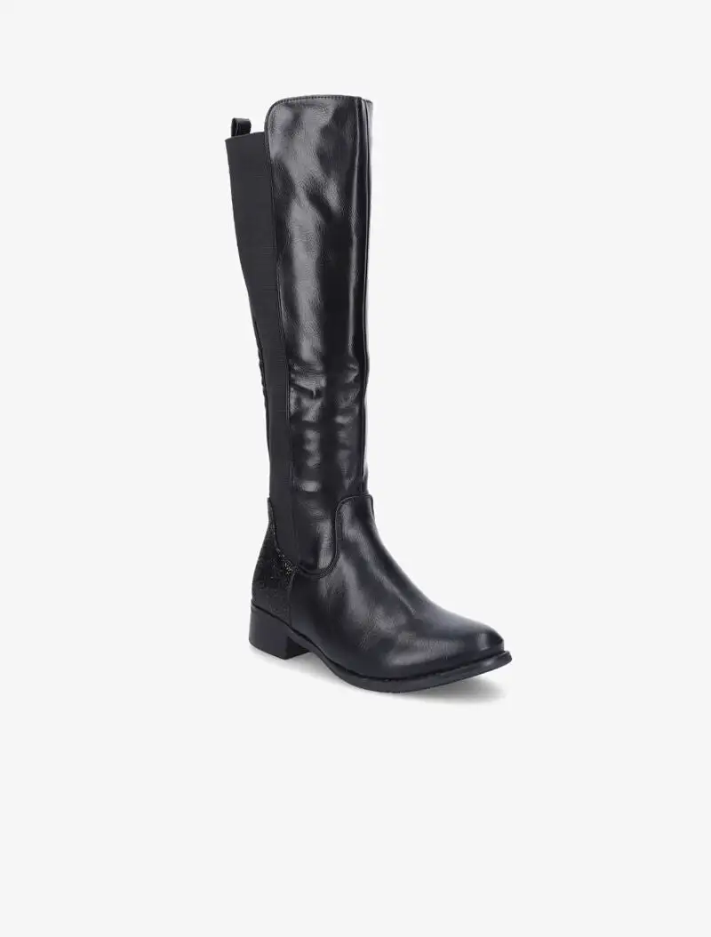 Block Heel Glitter Detail Faux Leather Knee High Boots