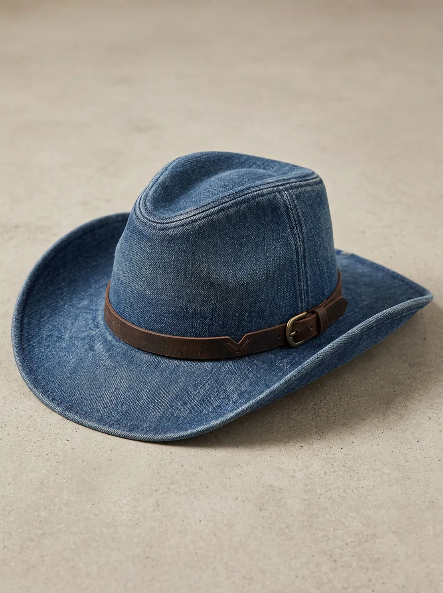 Men's Western Hat with Leather Look Curved Brim Breathable Detail