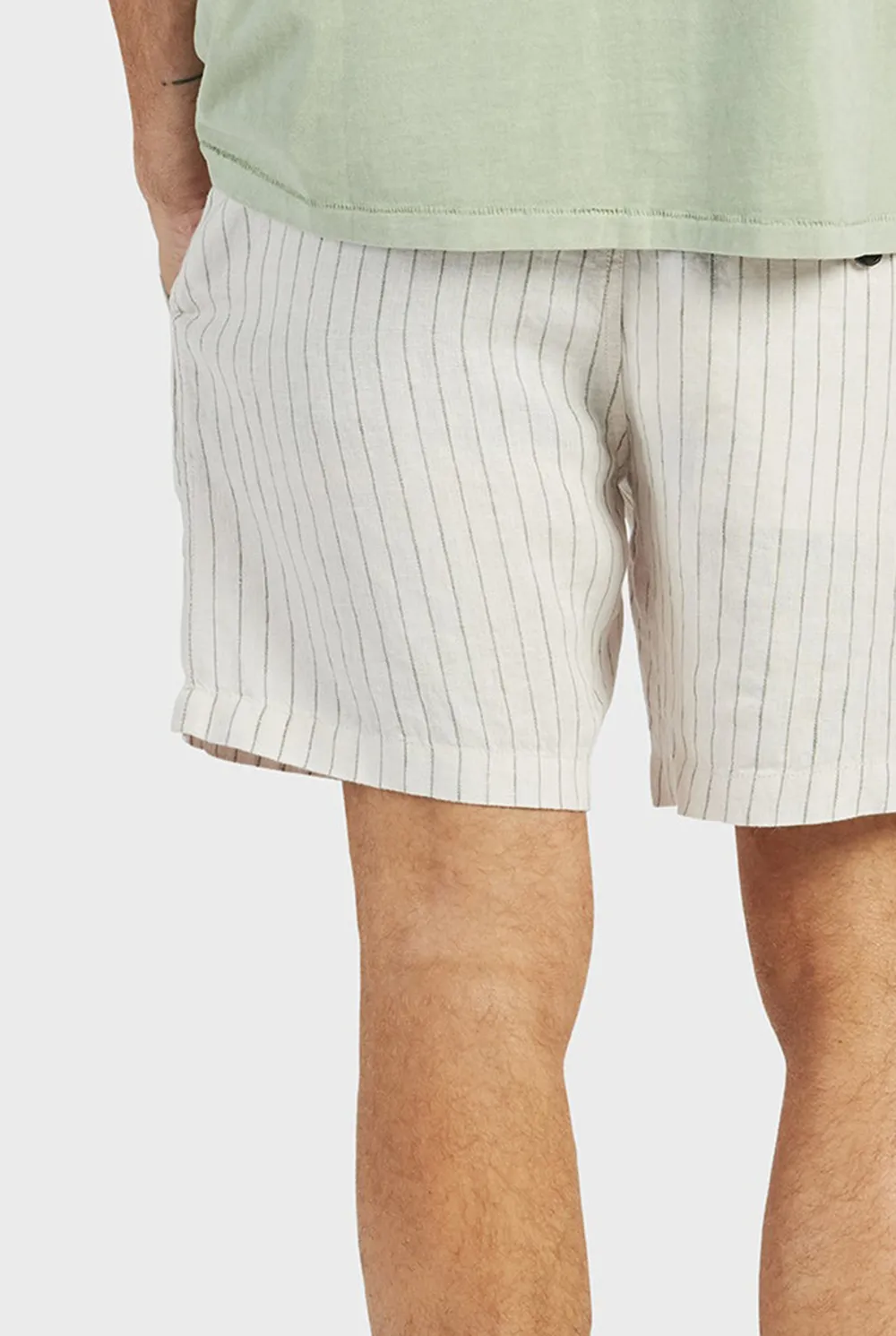 Green Striped Cotton Shorts
