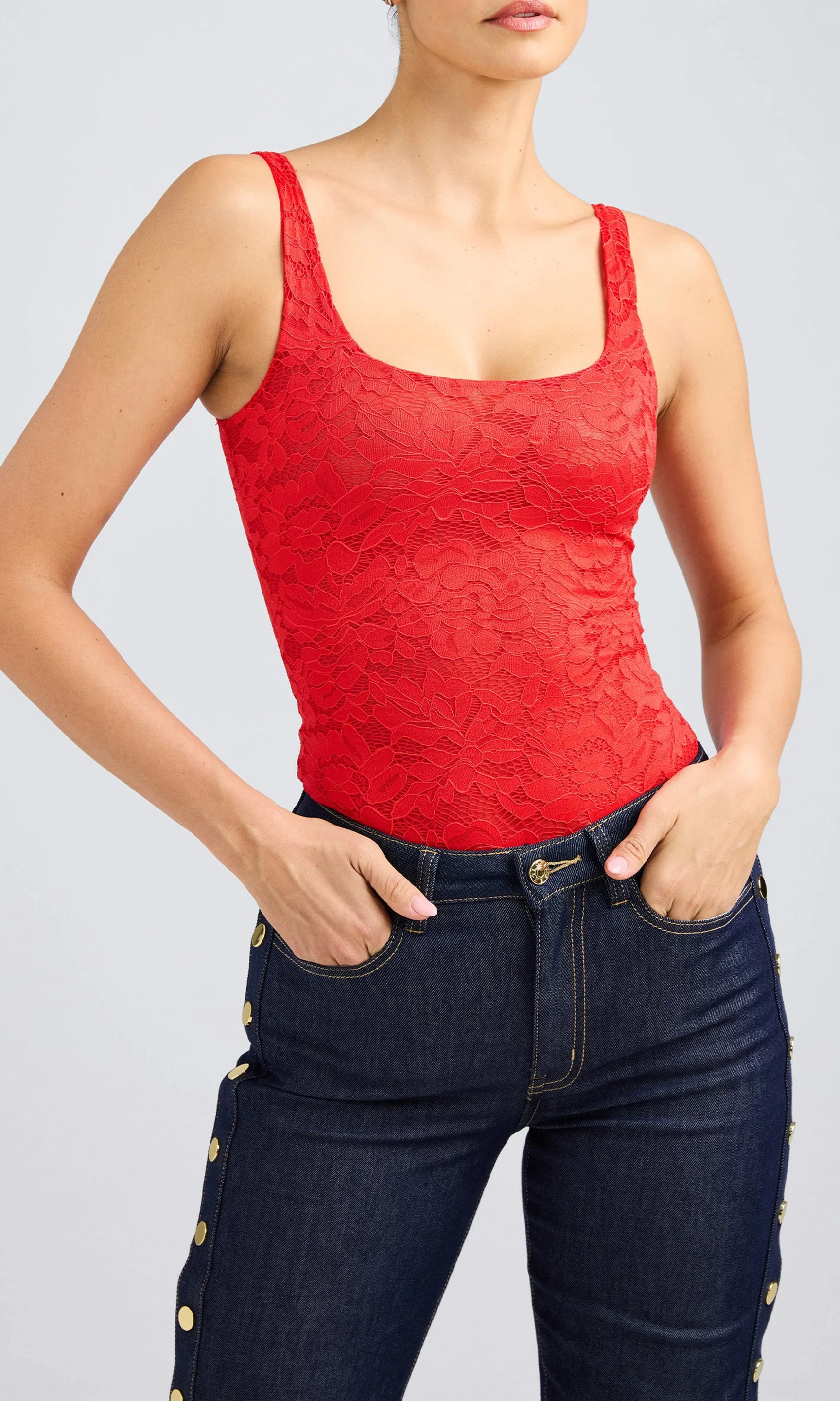 Bright Red Lace Bodysuit