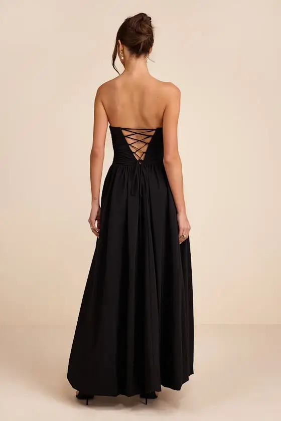 Marilou Light Yellow Strapless Ruched Lace-Up Maxi Dress