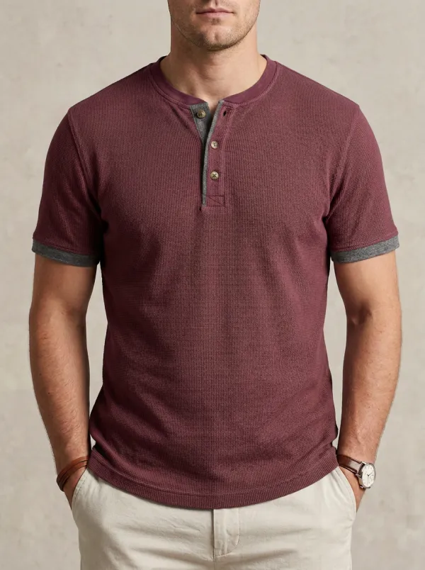 Men's Essential Waffle Knit Button Placket Henley Shirt