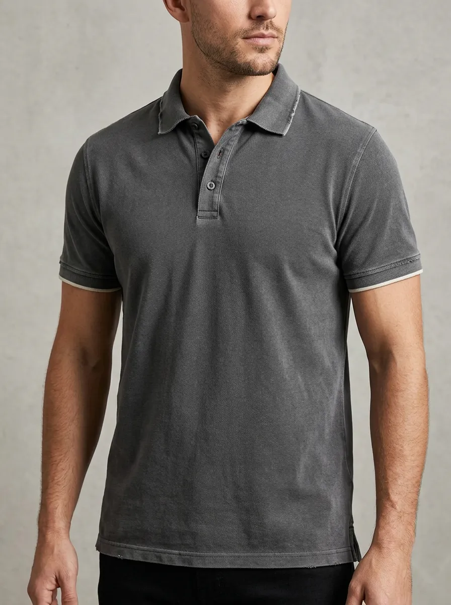 Women's Vintage Washed Charcoal Solid Polo Shirt