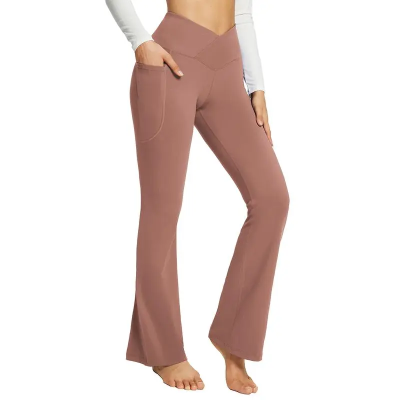 Women’s V Crossover Flare Leggings with Pockets – Flattering Fit. Effortless Stretch. All-Day Confidence.