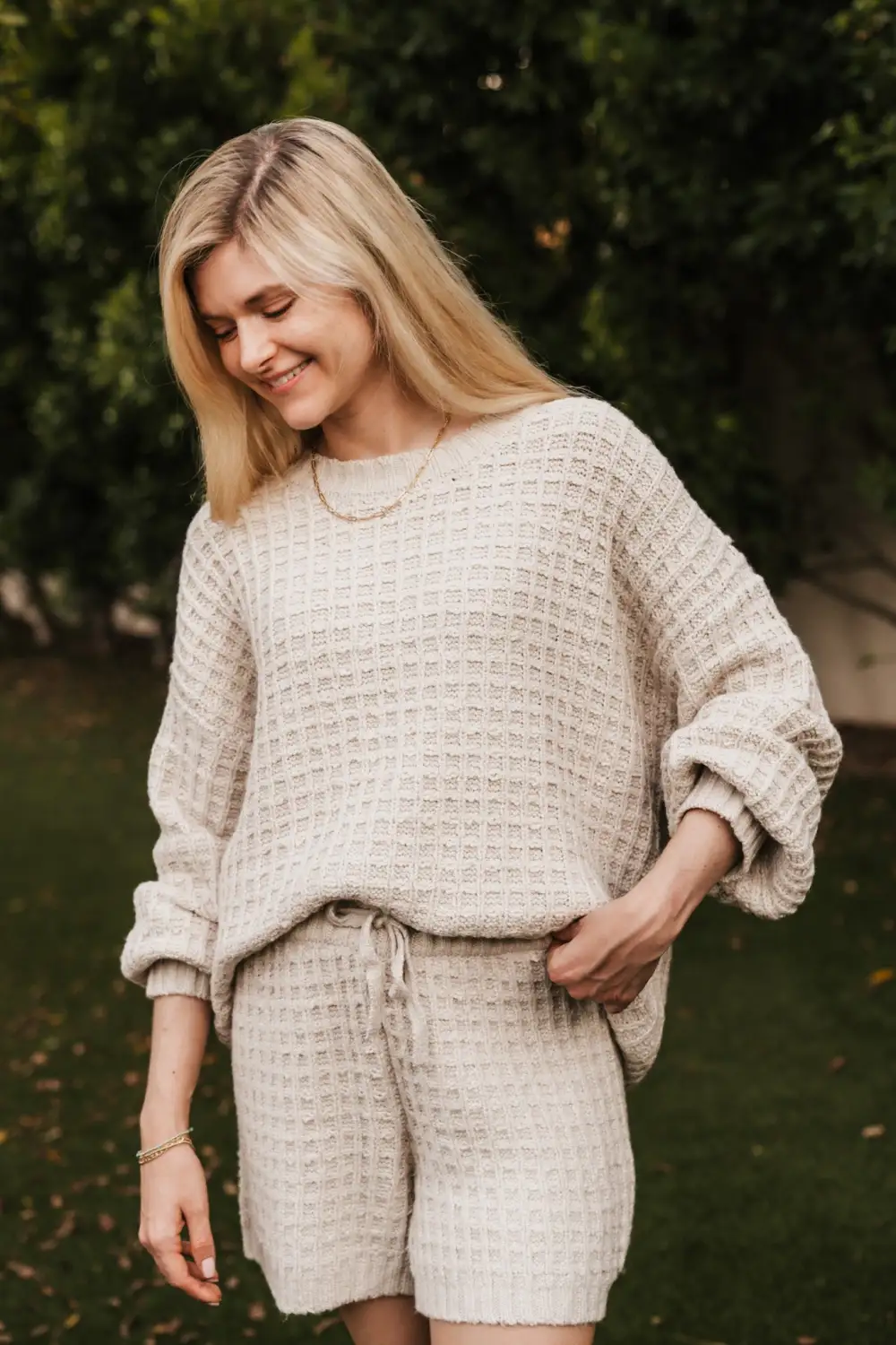 Waffle Knit Drawstring Shorts