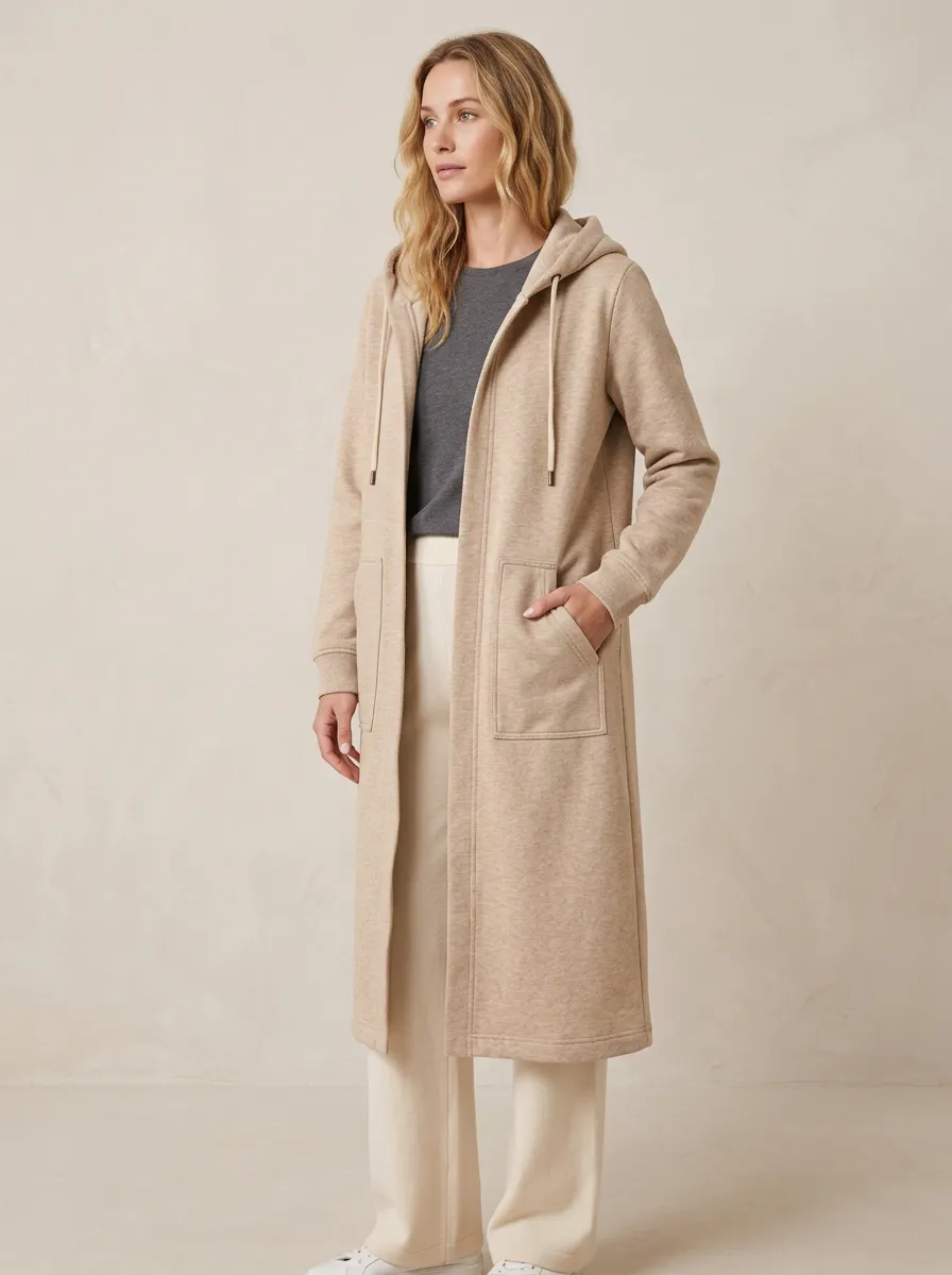 Modern Printed Long Hooded Coat