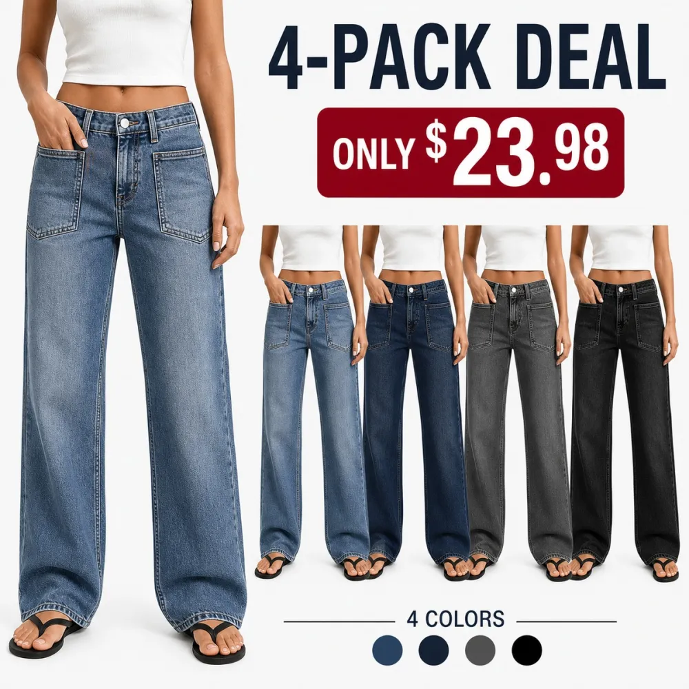 Women's Wash Mid Waist Straight Leg Jeans Without Belt