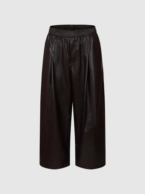 Ladies' Brown Leather Retro-Style Capri Pants