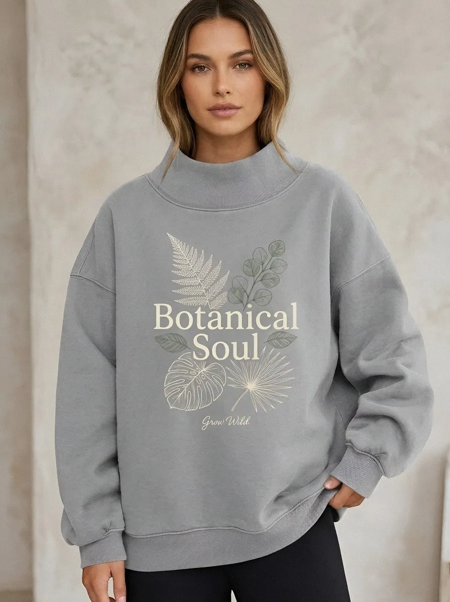 Women's Botanical Soul Nature Lover Fern Leaf Printed Sweatshirt