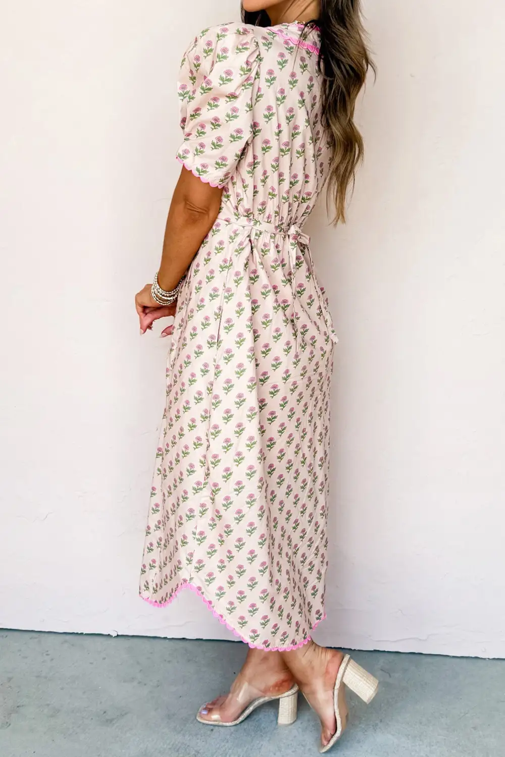 Comfort Fit Floral Printed V Neck Dress
