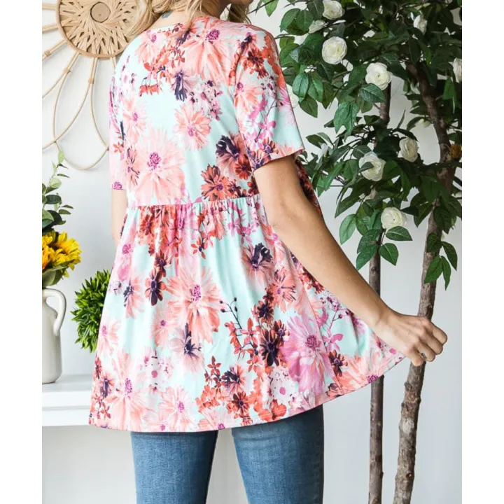 Full Size V-neck Short Sleeve Babydoll Blouse