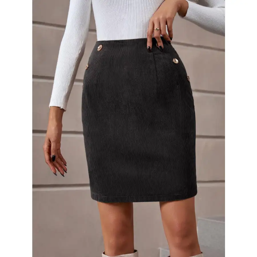 Decorative Button Slit Mini Skirt