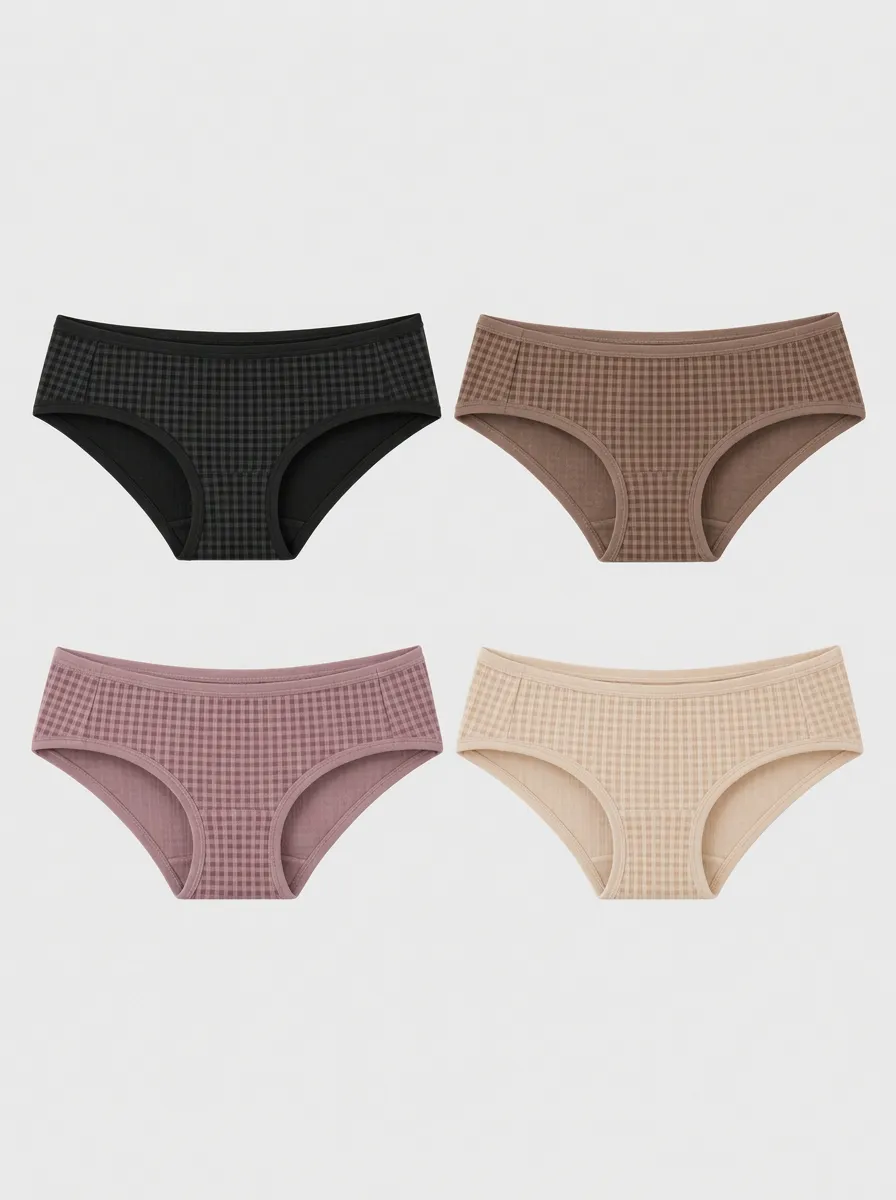 Women's Assorted Gingham Patterned Hipster Briefs 4-Pack
