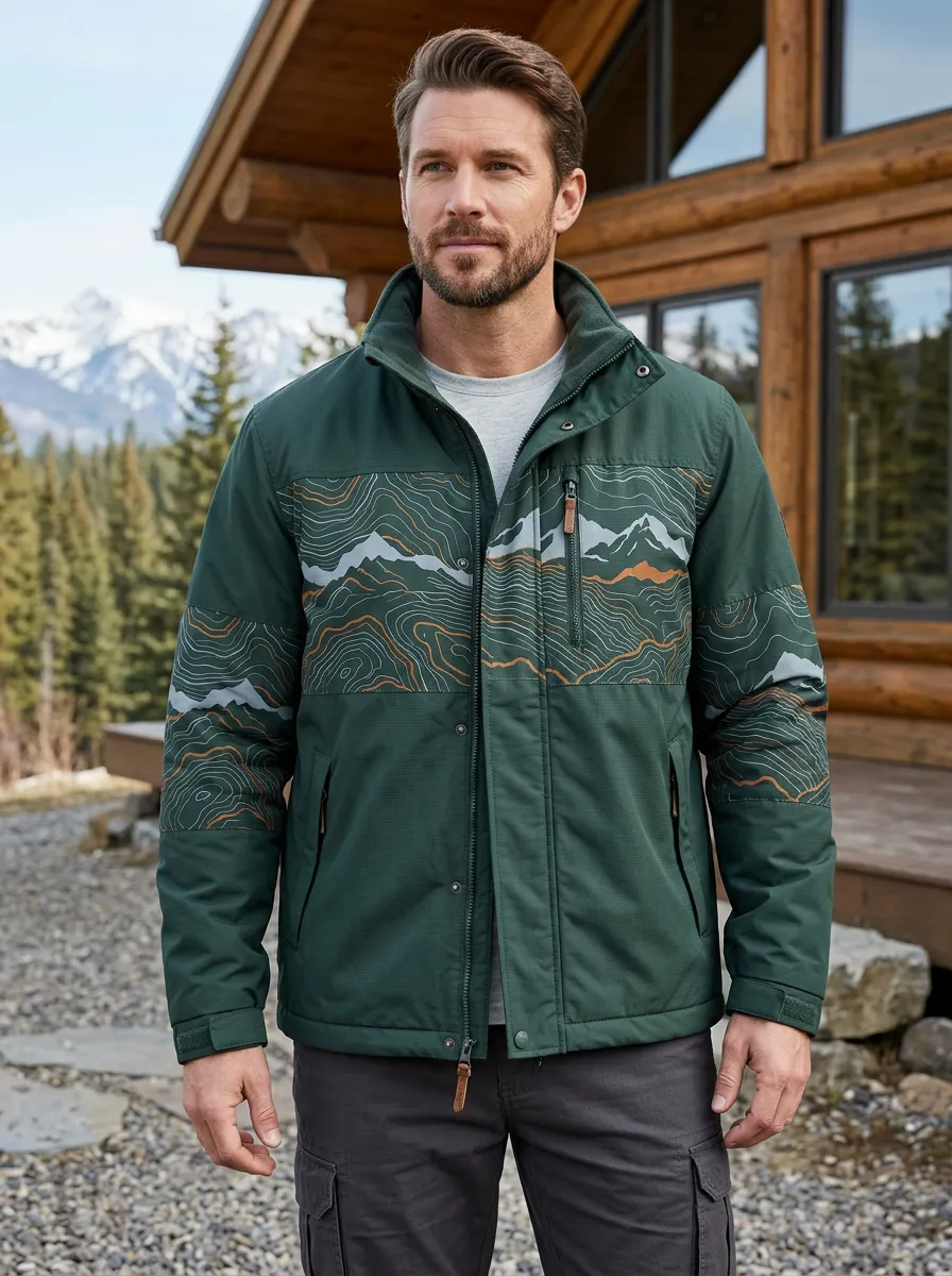 Men's Outdoor Hiking Mountain Topographic Rugged Vista Jacket
