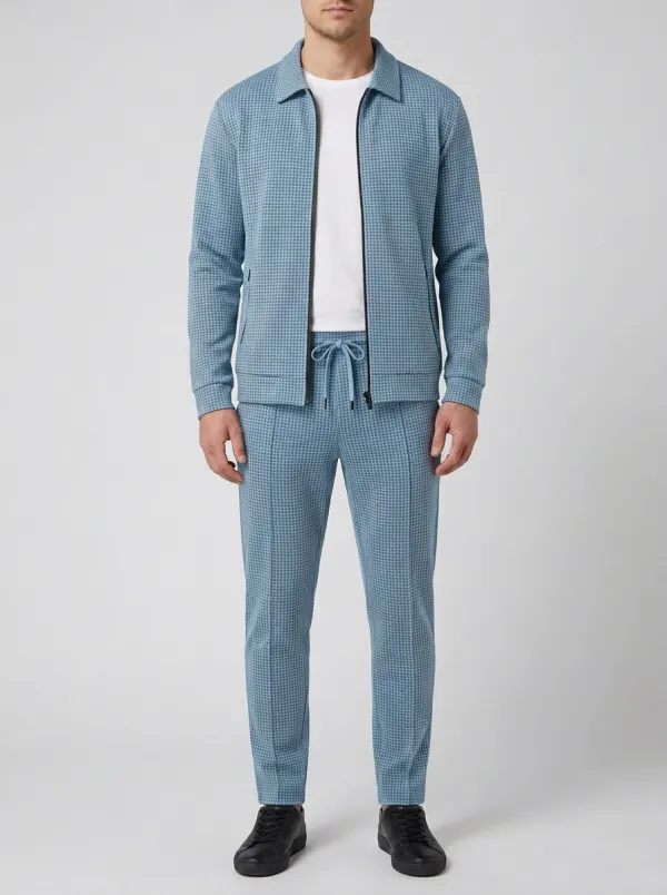 Men's Weekend Houndstooth Polo Collar Jacket and Jogger Pants Set