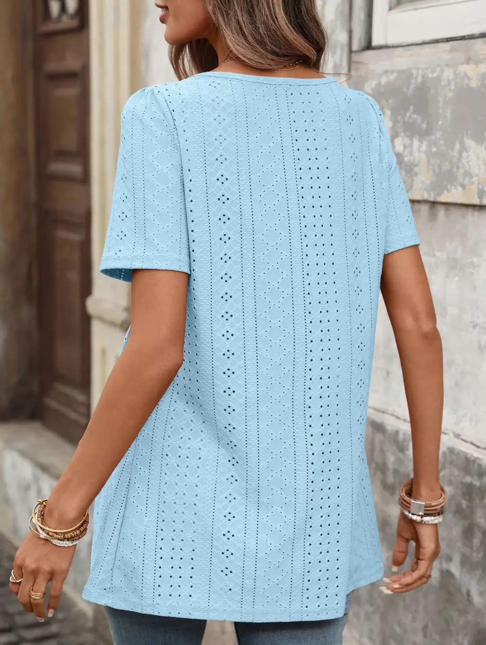 Square Neck Button Loose Tee