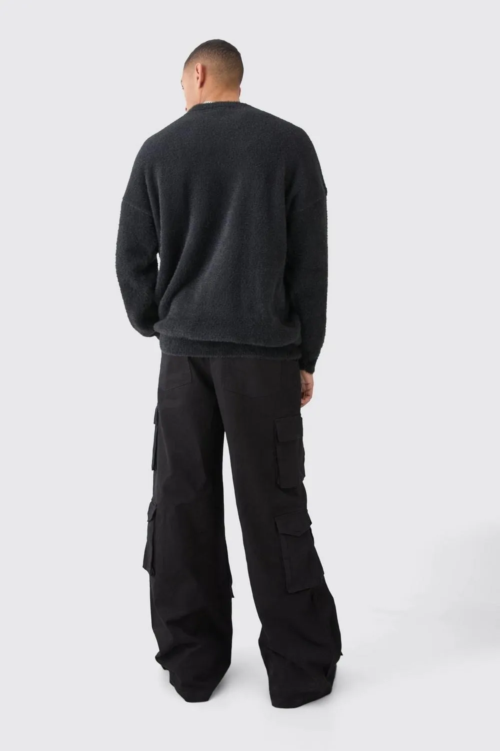 Black Extreme Baggy Rigid Multi Cargo Pocket Pants Daily