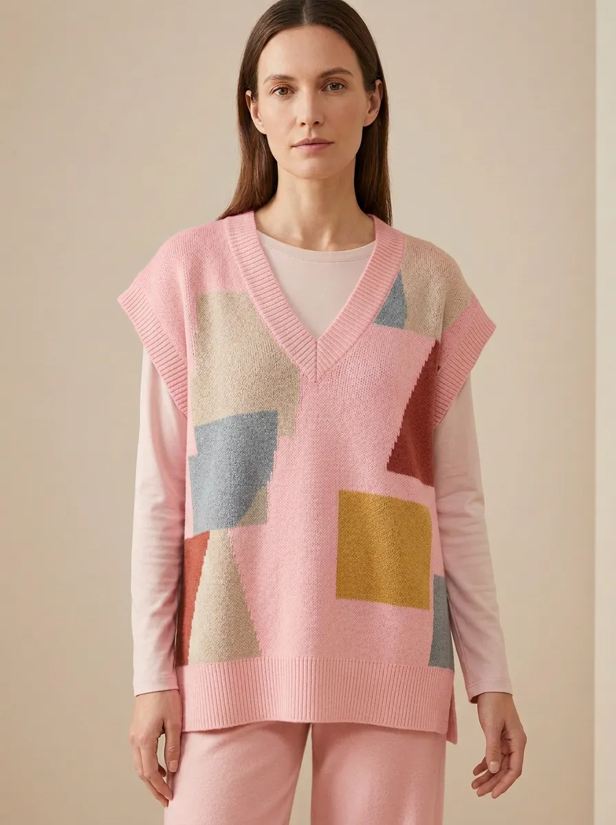 Geometric Abstract Vneck Sweater Vest