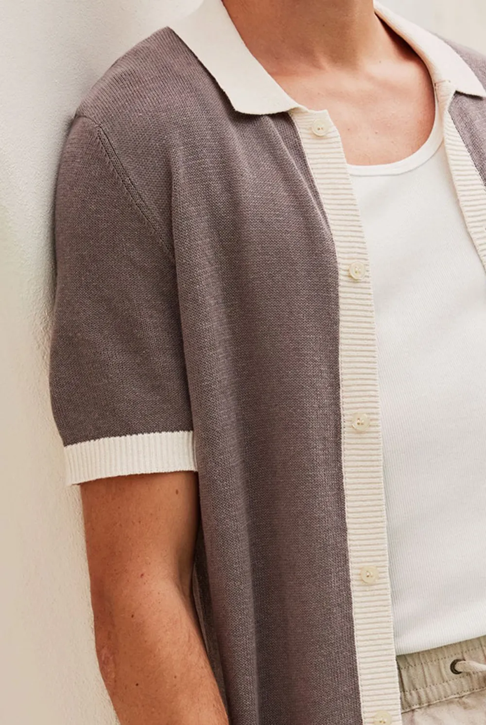 Contrast Rib Trims Knit Shirt