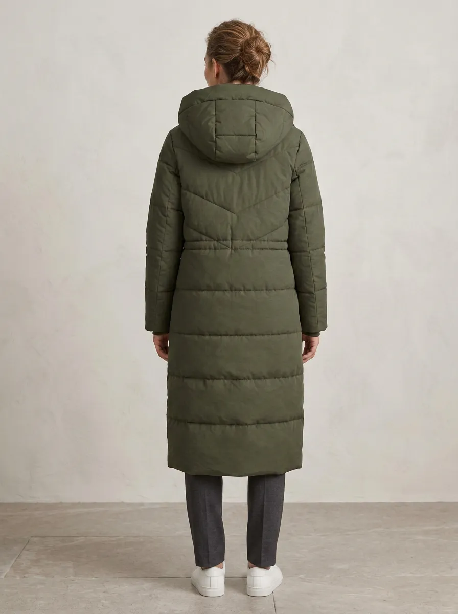 Core-Layer Quilted Long Hooded Coat