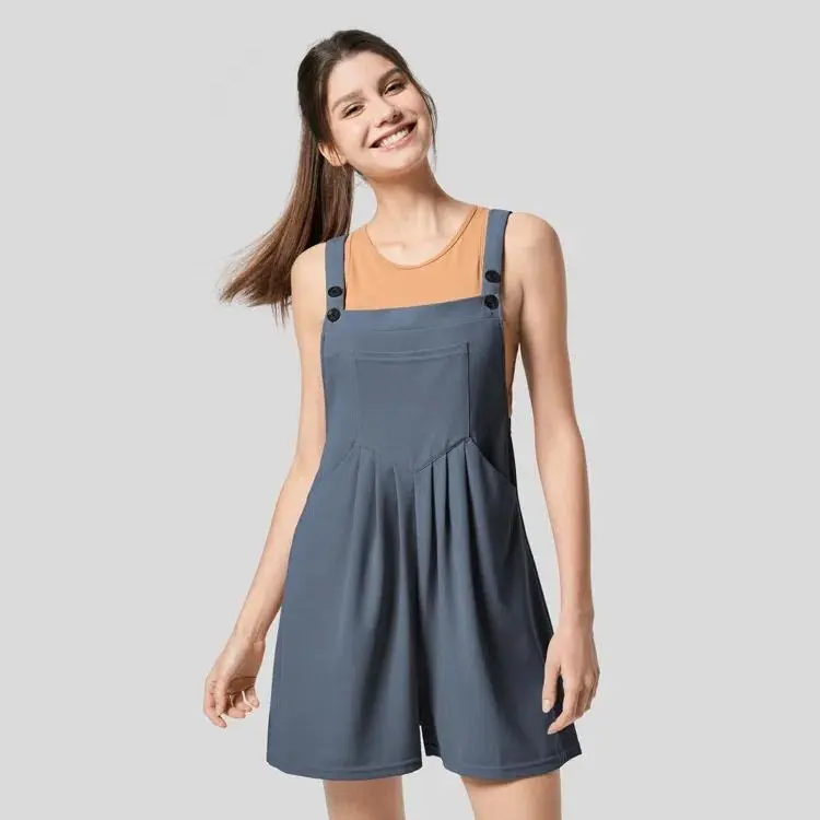 5-pack Adjustable Strap Button Multiple Pockets Plicated Waffle Casual Overalls