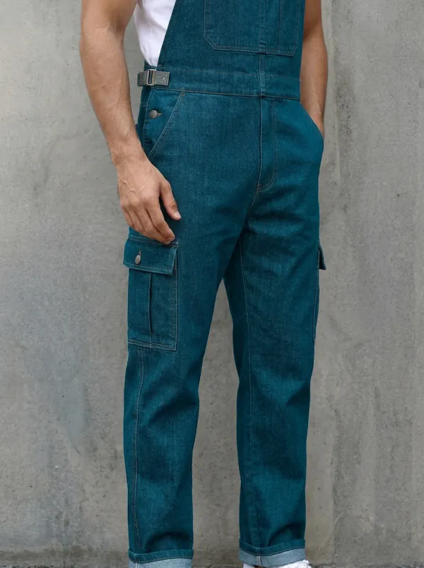 Men's Casual Denim Cargo Multi-Pocket Bib Overalls