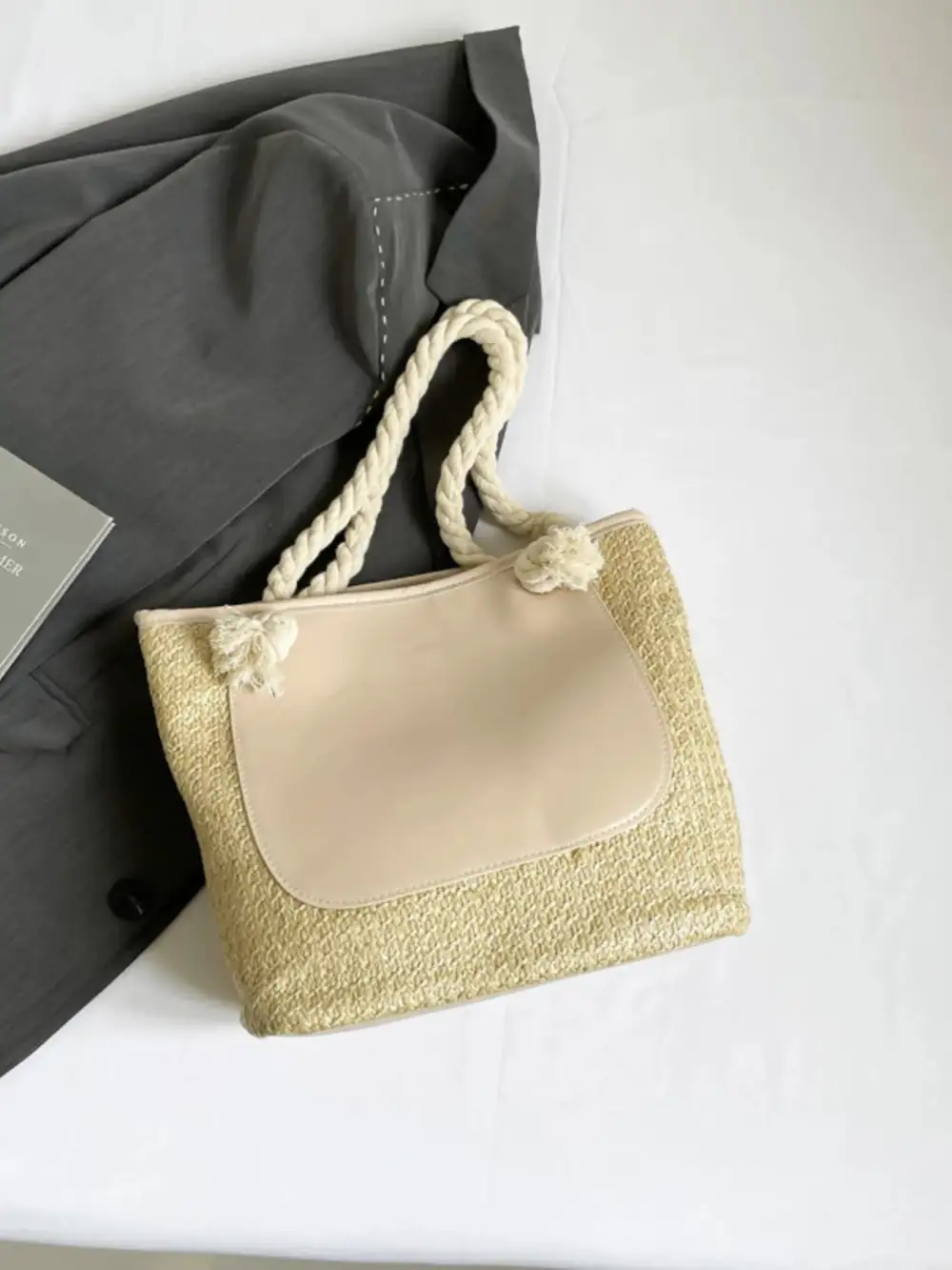 Rope Handle Woven Straw Tote Bag