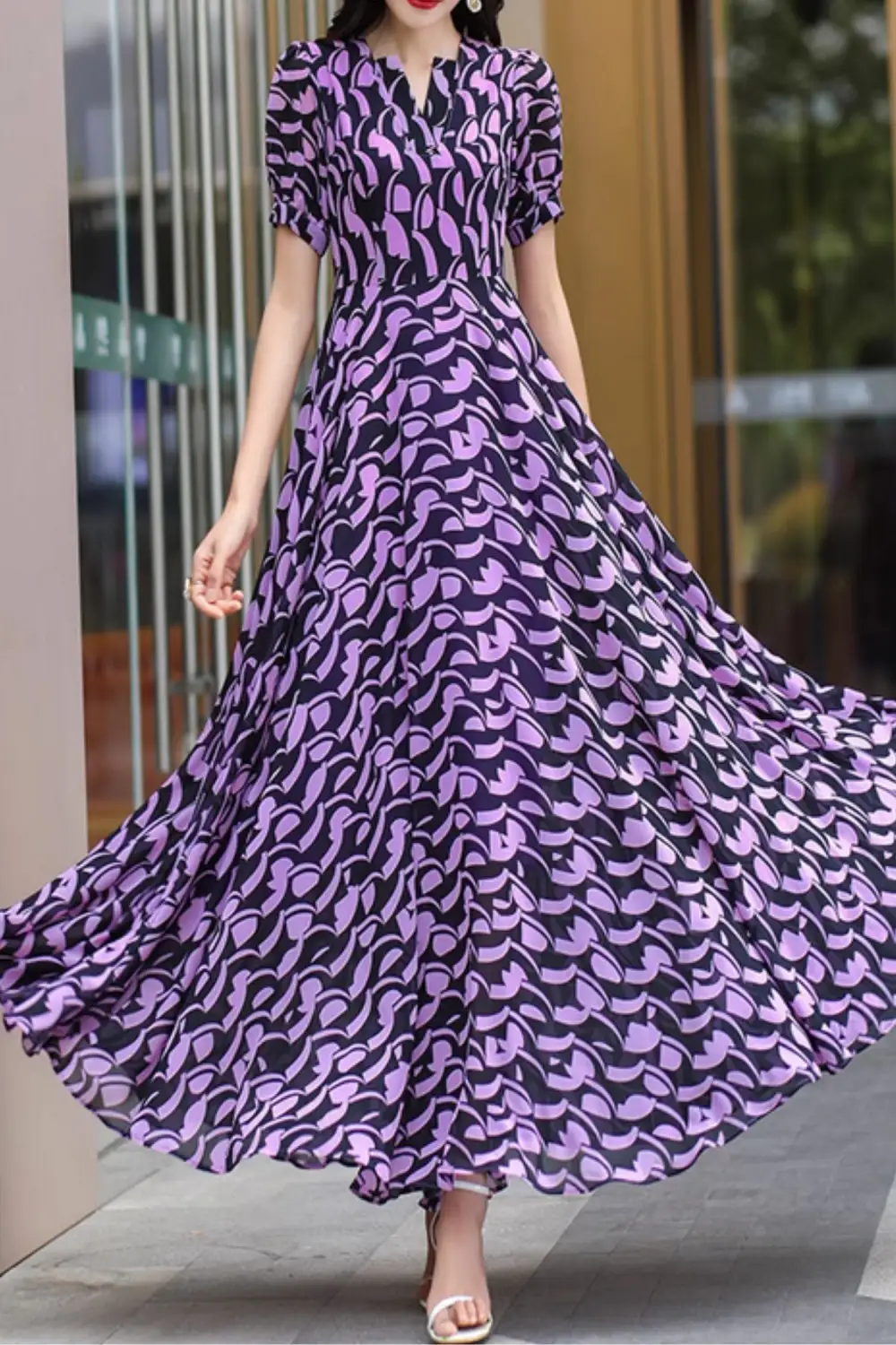Relaxed Floral Chiffon Maxi Dress